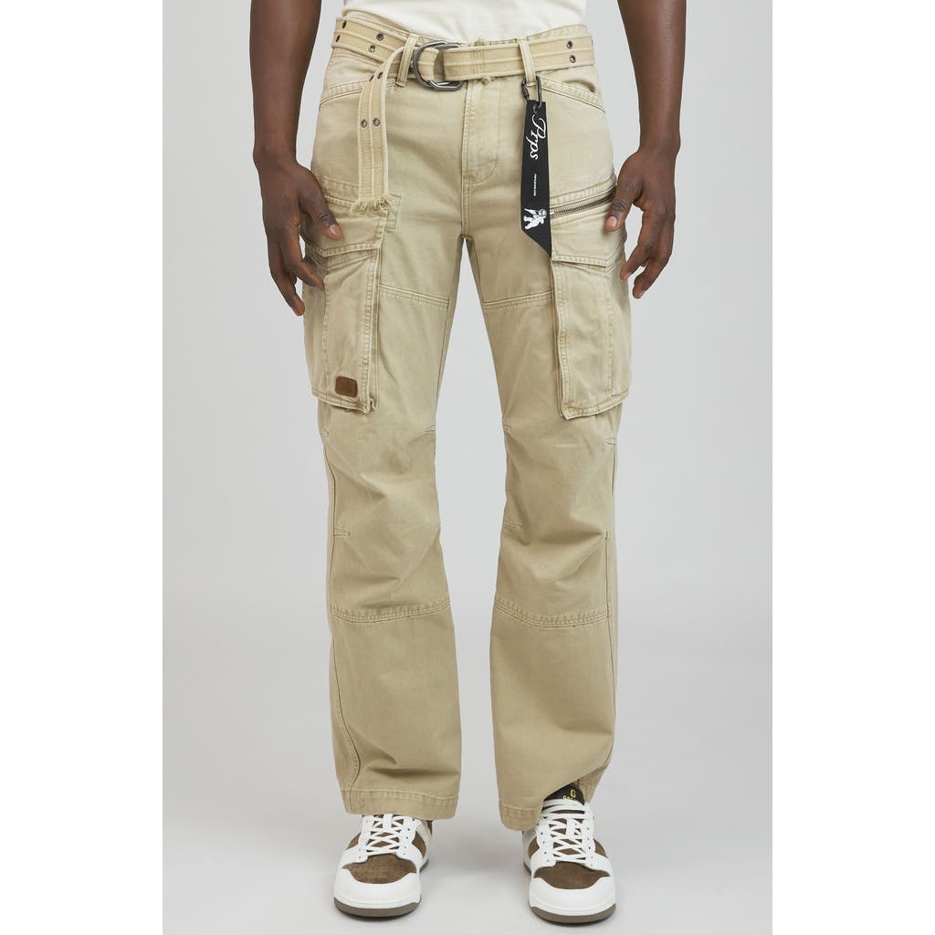 Shop Prps Backbone Belted Cargo Jeans In Beige