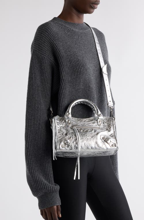 Balenciaga Mini Le City Metallic Lambskin Leather Handbag In 8122 Silver
