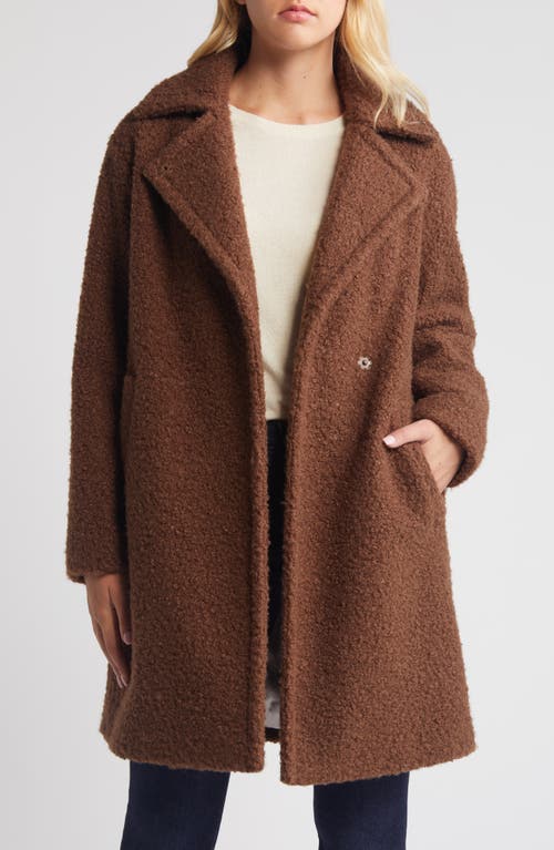 Shop Bcbg Walker Notch Lapel Longline Bouclé Coat In Coffee