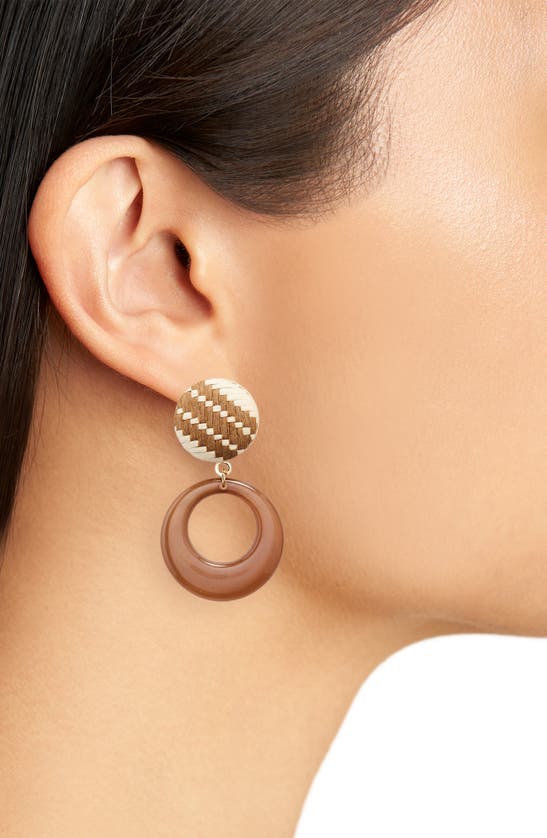 Shop Tasha Thread Resin Circle Drop Earrings In Brown