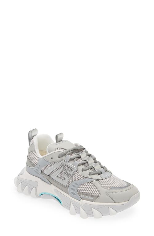 Balmain B-east Mixed Media Sneaker In Grey/turquoise Multi