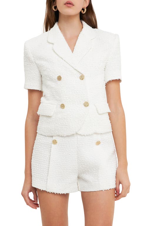 Endless Rose Double Breasted Short Sleeve Tweed Blazer White at Nordstrom,