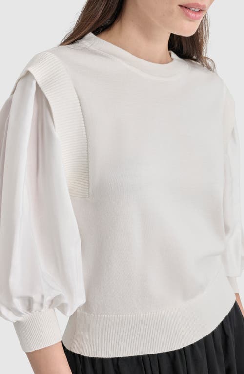 Shop Dkny Mixed Media Layered Crewneck Sweater In Ivory/ivory