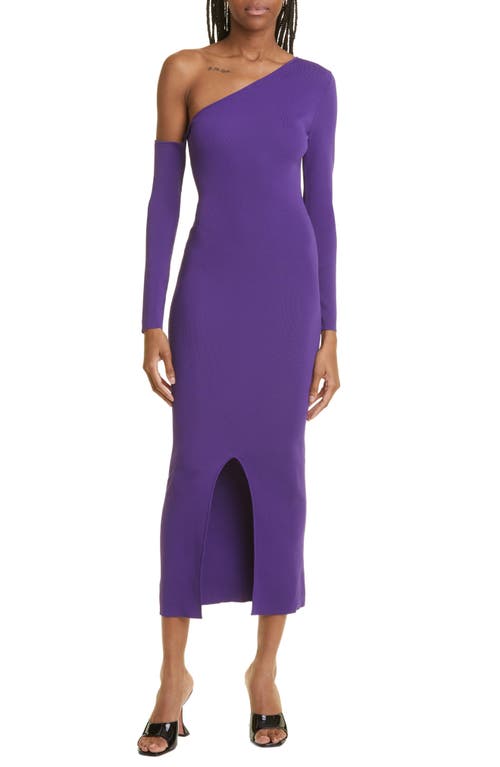 Federica One-Shoulder Long Sleeve Body-Con Dress in Purple