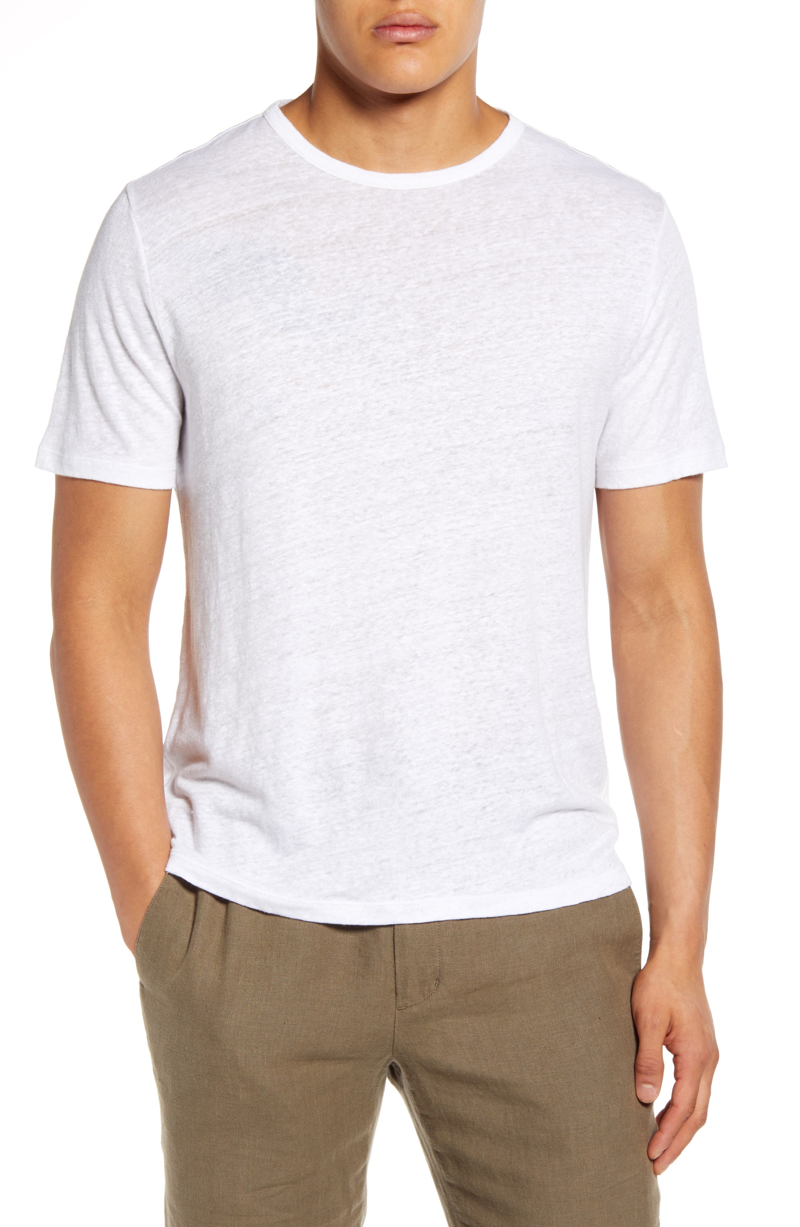 Vince Linen Short Sleeve Crew Tee Hillside Blue In Optic White