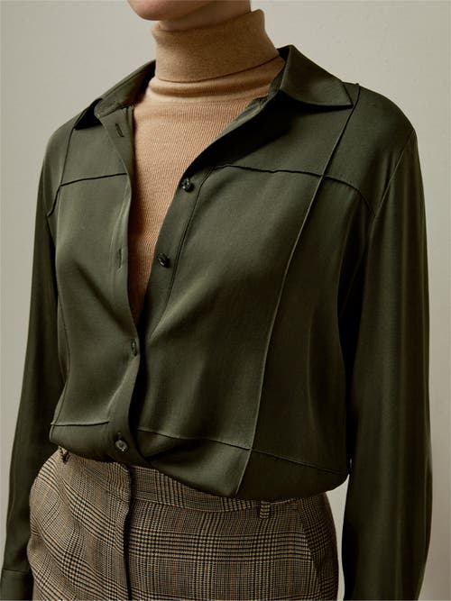 Lilysilk Sprezzatura Silk Blouse In Dark Olive