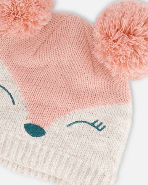 Shop Deux Par Deux Baby Girl's Knit Hat With Ears Light Pink Deer Face In Pink Fox