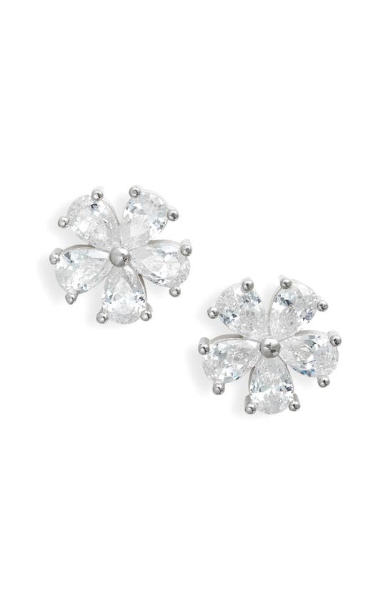 Shymi Flower Cubic Zirconia Stud Earrings In Silver