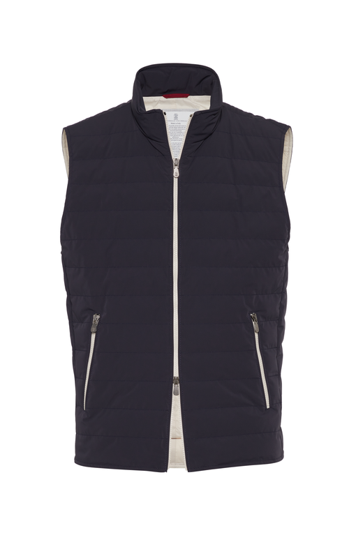 Shop Brunello Cucinelli Bonded Taffeta Lightweight Down Vest In Navy Blue