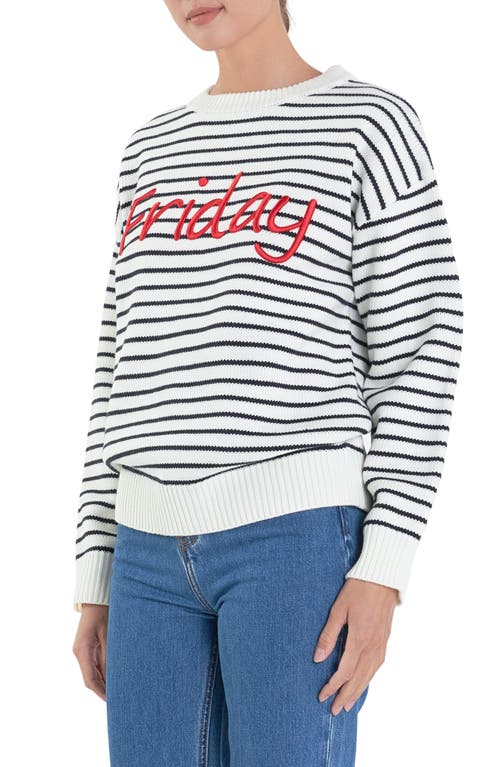 Shop English Factory Friday Stripe Sweater In Ivory/black