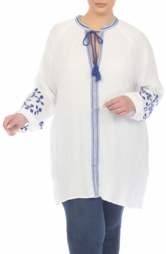 Boho Me Embroidered Tunic Top In White