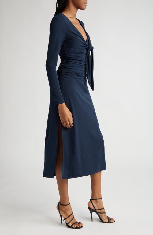 Cinq À Sept Brenna Knot-tie Gathered Crepe Midi Dress In Peacock Blue