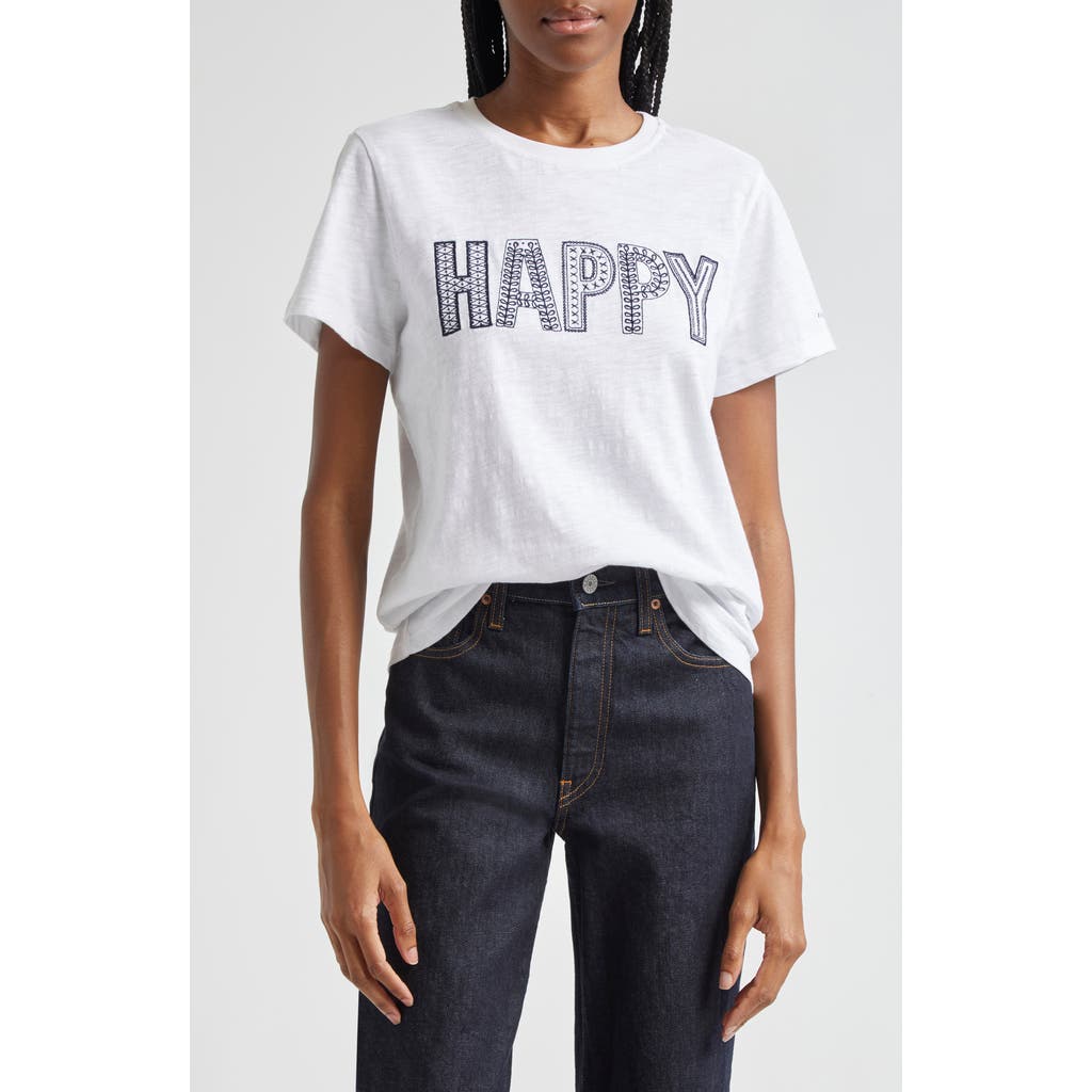Cinq À Sept Embroidered Happy T-shirt In White/navy