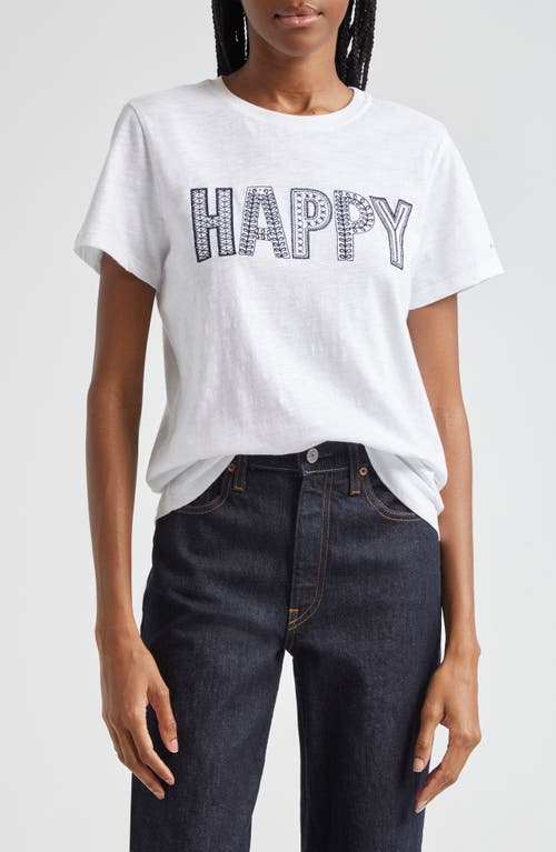 Cinq à Sept Embroidered Happy T-Shirt White/Navy at Nordstrom,