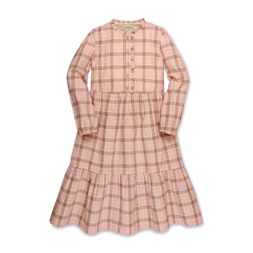 Hope & Henry Girls' Organic Tiered Ruffle Neck Dress, Toddler In Fall Rose Plaid