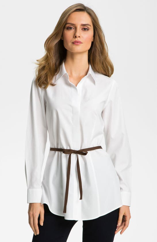 Shop Foxcroft Belted Tunic Shirt In White
