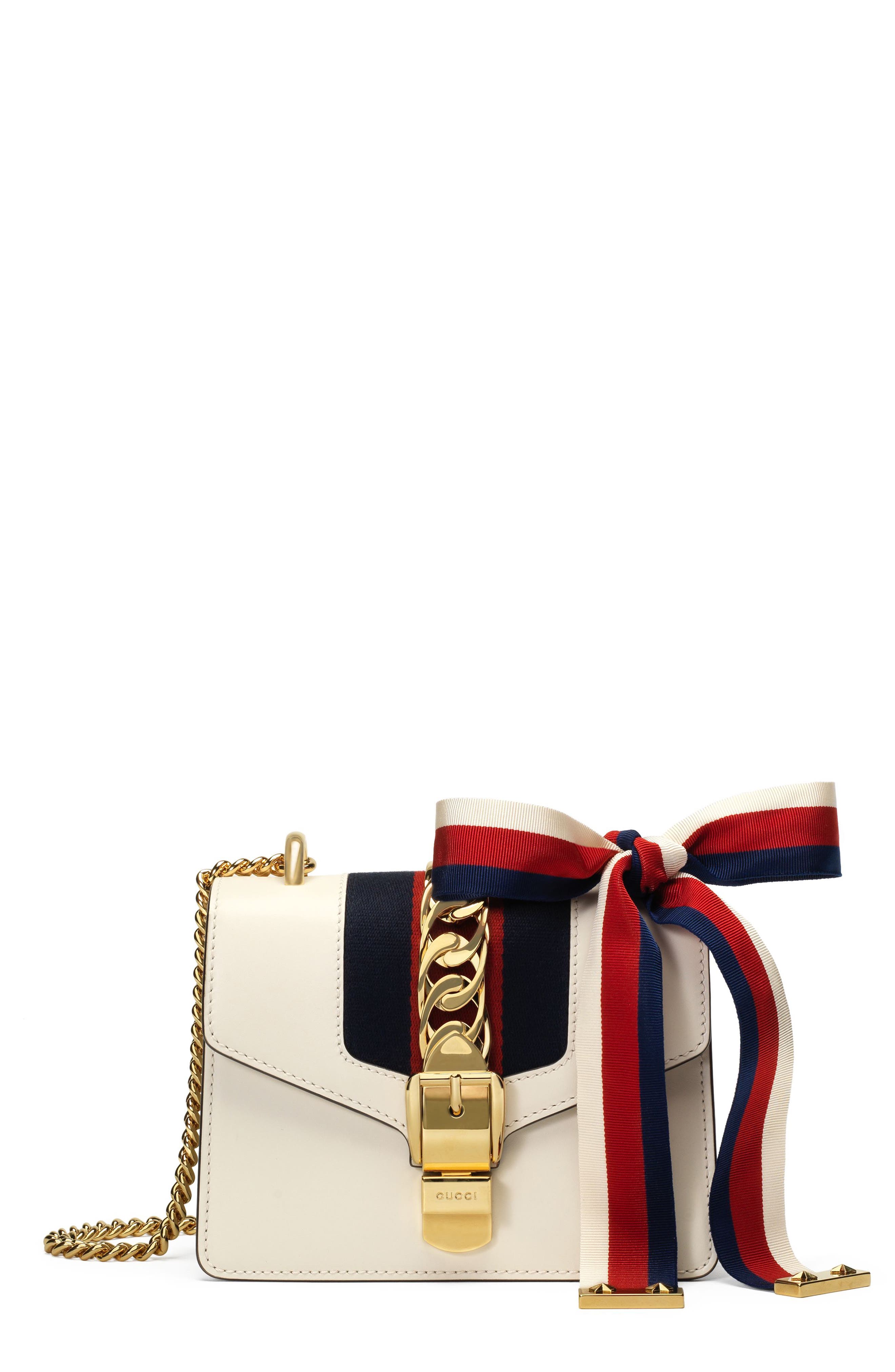 red white and blue gucci purse