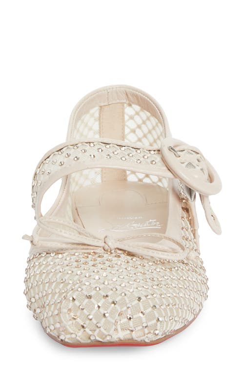 Shop Christian Louboutin Mamastrapitna Crystal Embellished Mesh Flat In Leche Silk/lin Leche