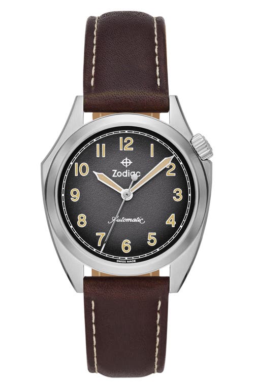 Shop Zodiac Field Olympos Automatic Leather Strap Watch, 40mm In Brown