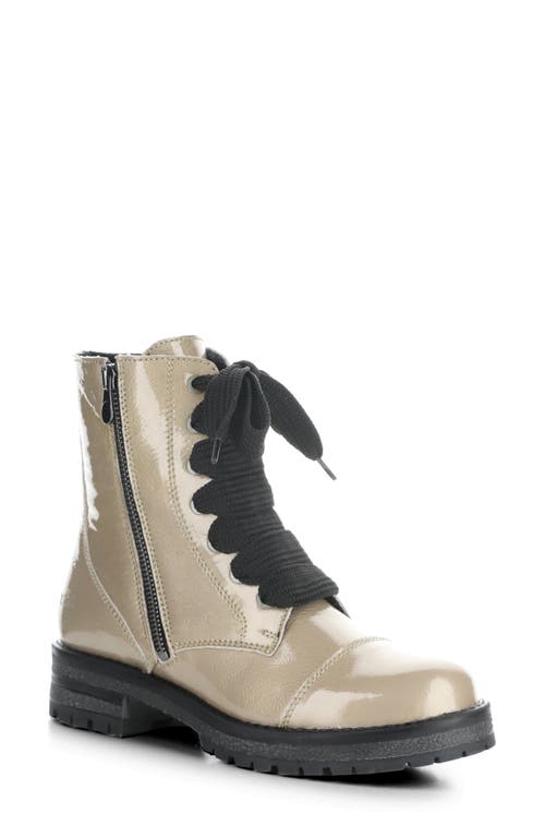 Paulie Waterproof Lace-Up Bootie in Taupe Mascara Patent