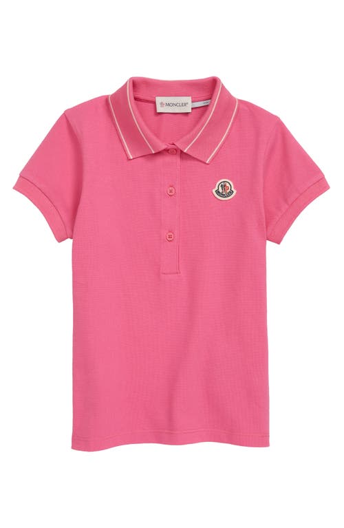 Moncler Kids' Logo Patch Tipped Stretch Cotton Piqué Polo in Pink