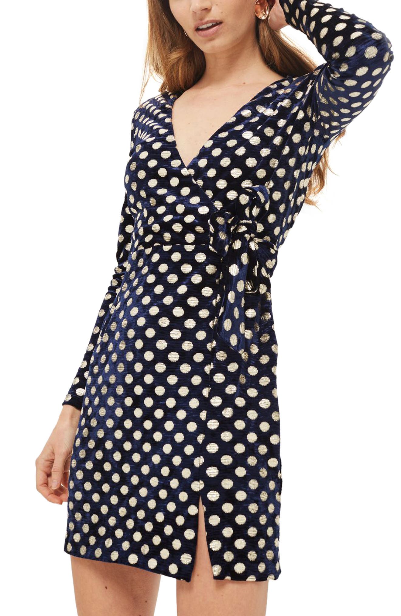 yellow spot wrap dress