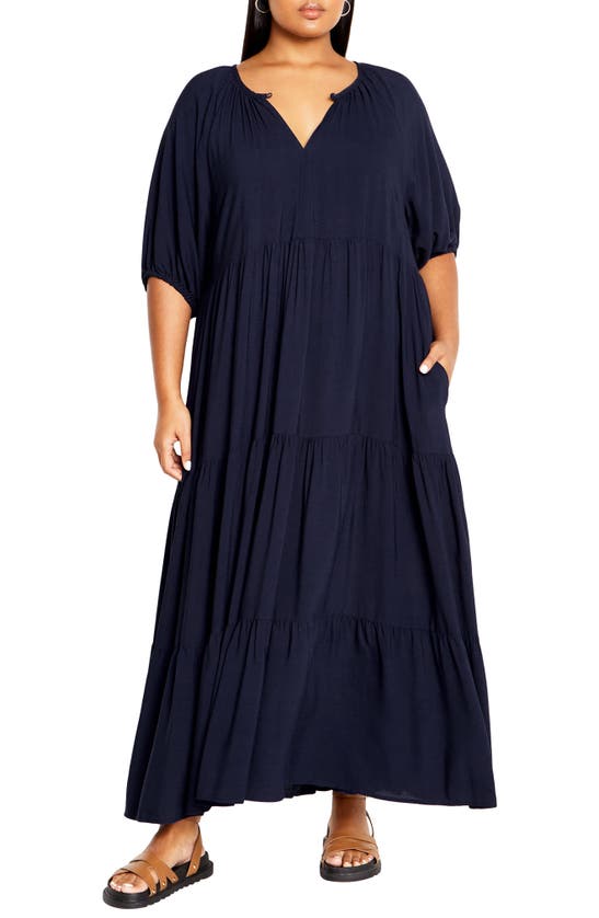 City Chic Brynn Tiered Maxi Dress In Navy