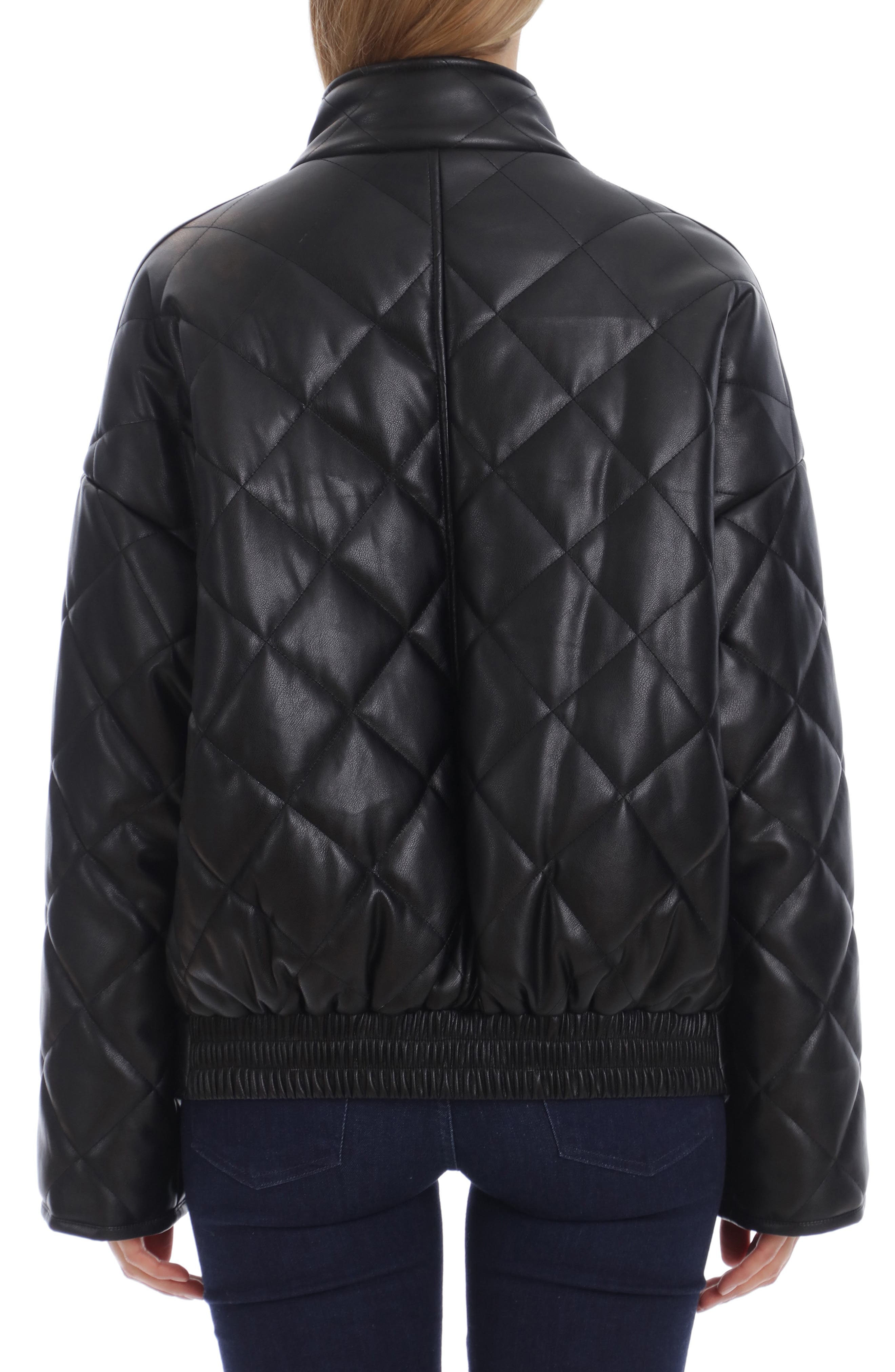 black faux leather quilted jacket