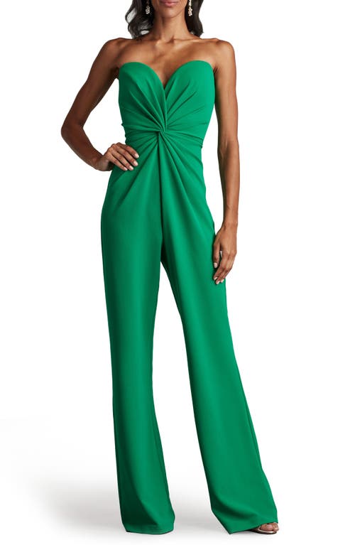 Strapless Front Twist Crepe Jumpsuit in Aloe Green