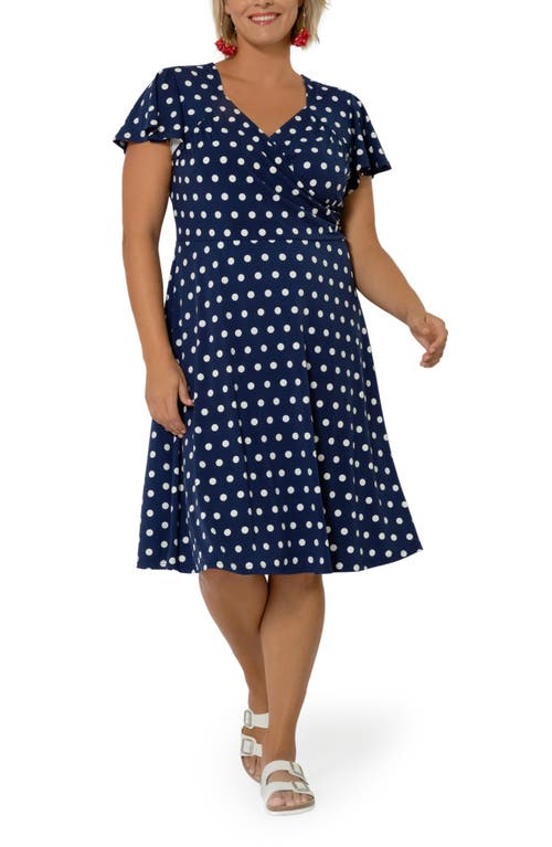 Leota Floral Surplice Neck Jersey Dress in Polka Medieval Blue
