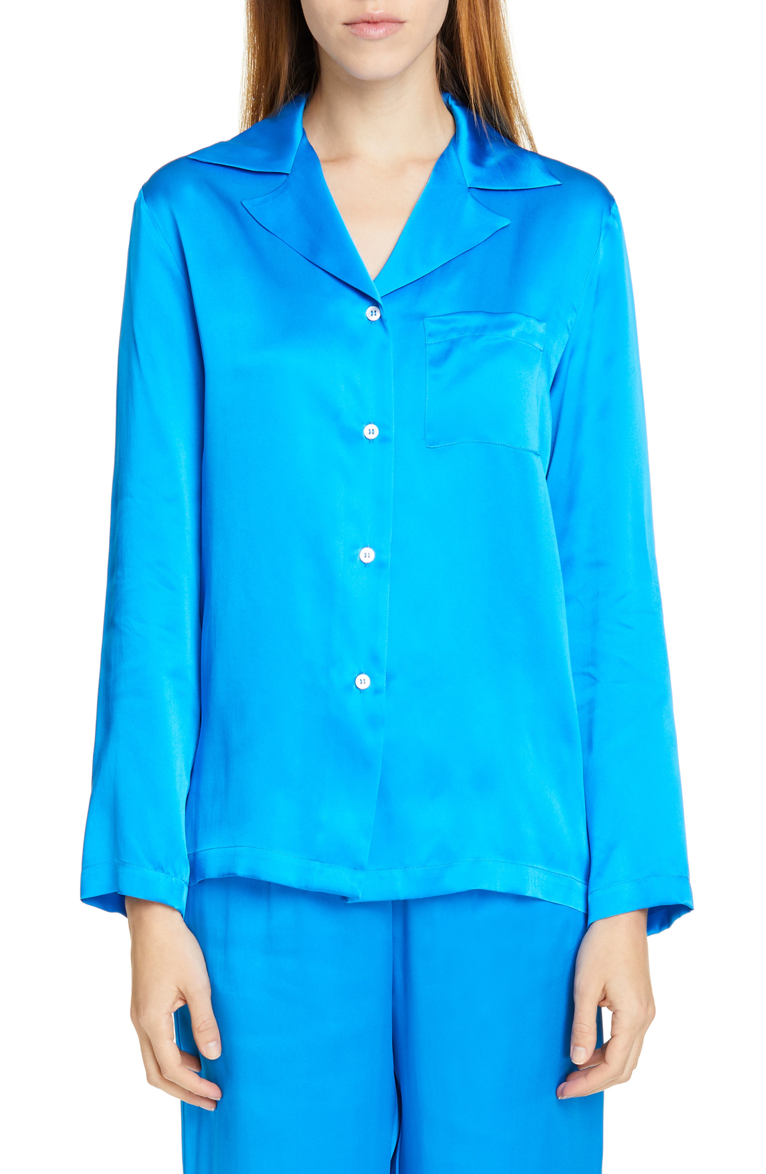 Mansur Gavriel Silk Charmeuse Pajama Shirt, US / 42 IT - Blue