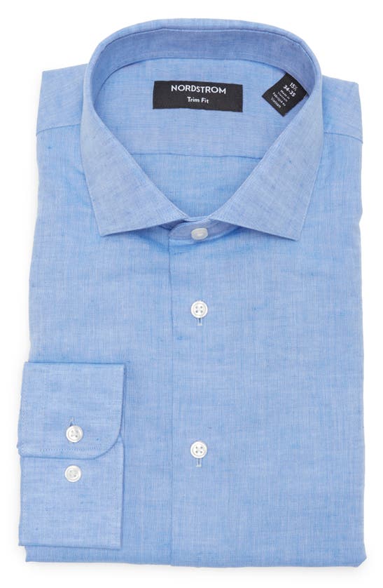 Shop Nordstrom Trim Fit Solid Linen & Cotton Dress Shirt In Blue Mustique Linen