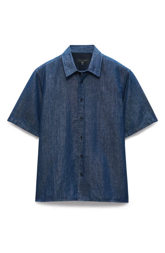 Shop Rag & Bone Dalton Hemp & Cotton Short Sleeve Button-up Shirt In Dark Indigo