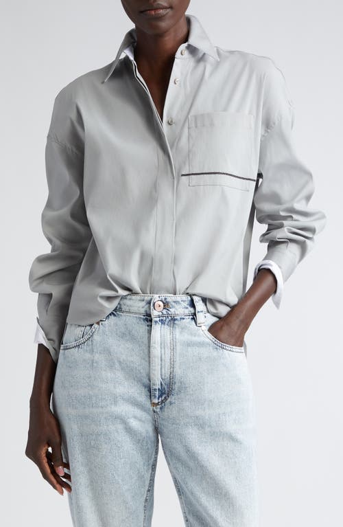 Brunello Cucinelli Monili Stretch Poplin Button-Up Shirt in Medium Grey at Nordstrom, Size X-Small