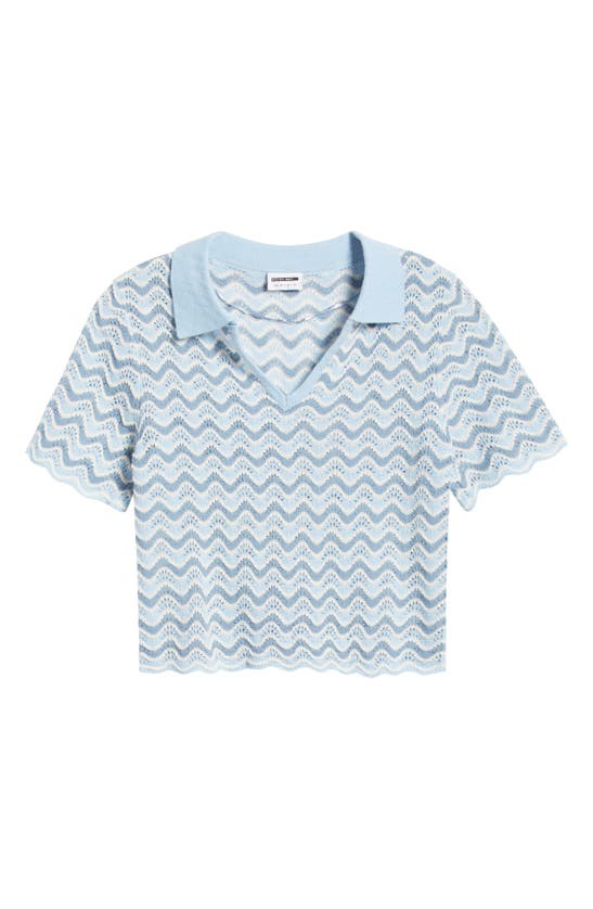 Shop Noisy May Sadie Wavy Stripe Pointelle Short Sleeve Crop Sweater In Cerulean Allure Eggnog