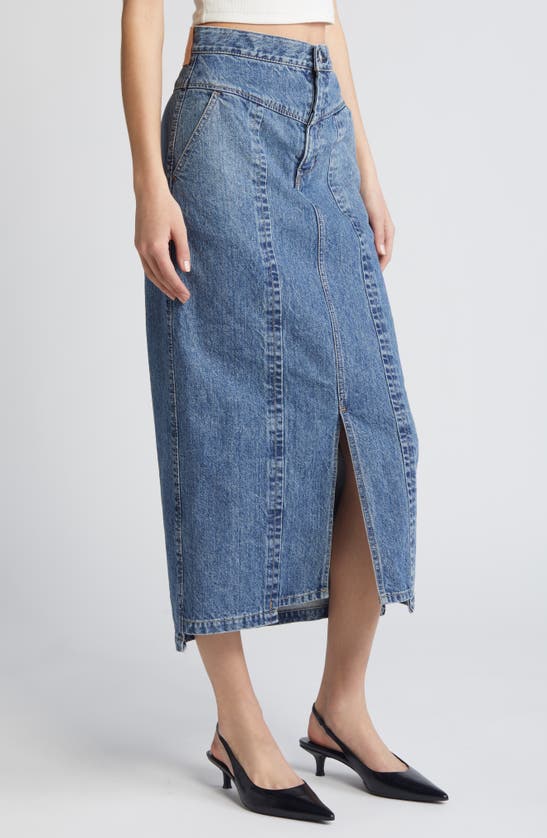 Shop Moussy Vintage Clovernook High Waist Denim Midi Skirt In Blue