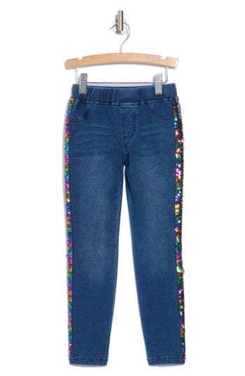 Flapdoodles Kids' Sequin Taped Jeans In Medium Blue