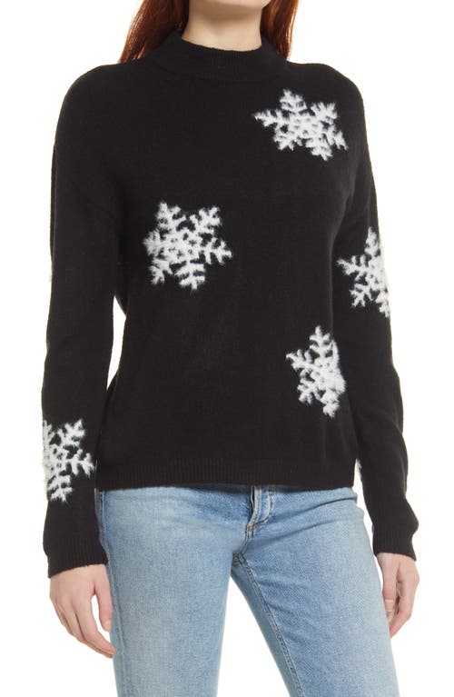 Caslon(R) Snowflake Mock Neck Sweater in Black- Ivory Snowflake