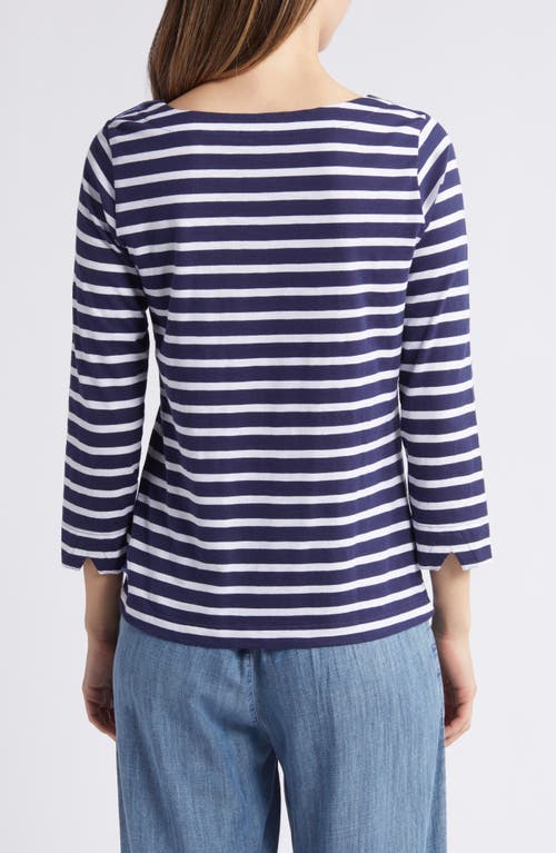 Hatley Breton Stripe Three-quarter Sleeve Jersey Top In Blue