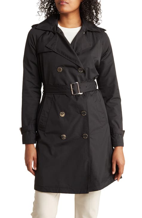 Belted Water Resistant Trench Coat with Removable Hood