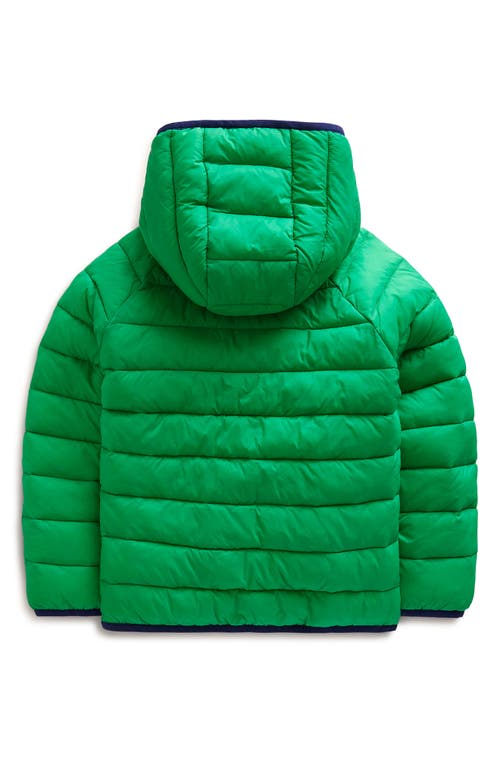 Shop Mini Boden Kids' Pack Away Solid Quilted Zip-up Hooded Jacket In Topaz Green Pea