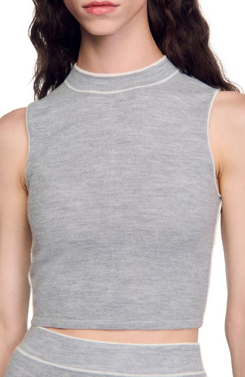 Shop Sandro Sleeveless Knitted Crop Top In Grey