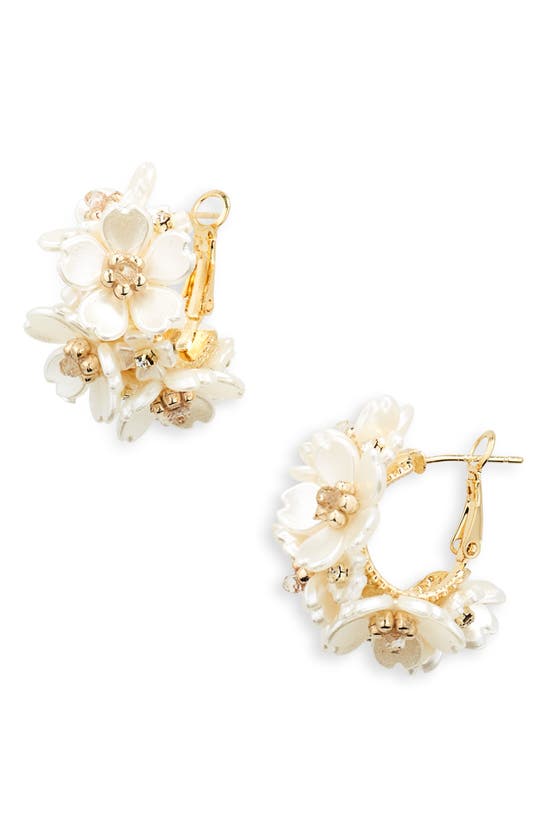 Shop Nordstrom Floral Hoop Earrings In White- Gold