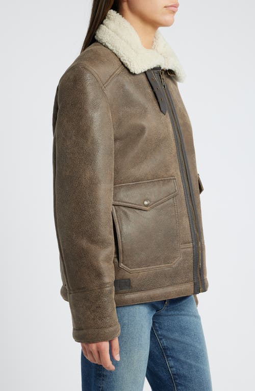 Shop Schott Nyc Genuine Shearling Lined Bomber Jacket In Brown