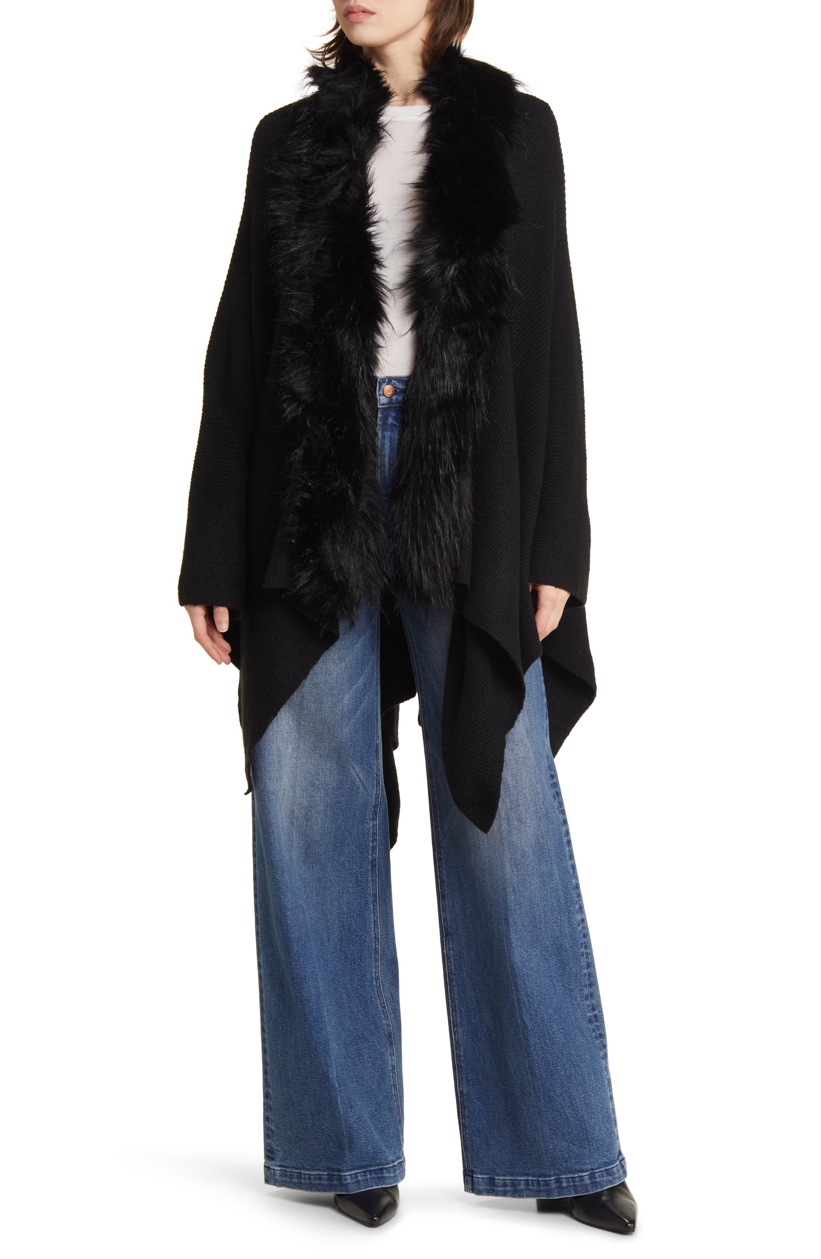 La Fiorentina Ruana With Faux Fur Trim in Black Cover