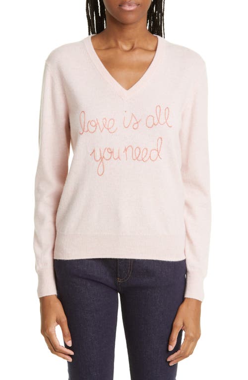 Lingua Franca x Nordstrom Gender Inclusive Love Is All You Need Embroidered V-Neck Cashmere Sweater in Peony