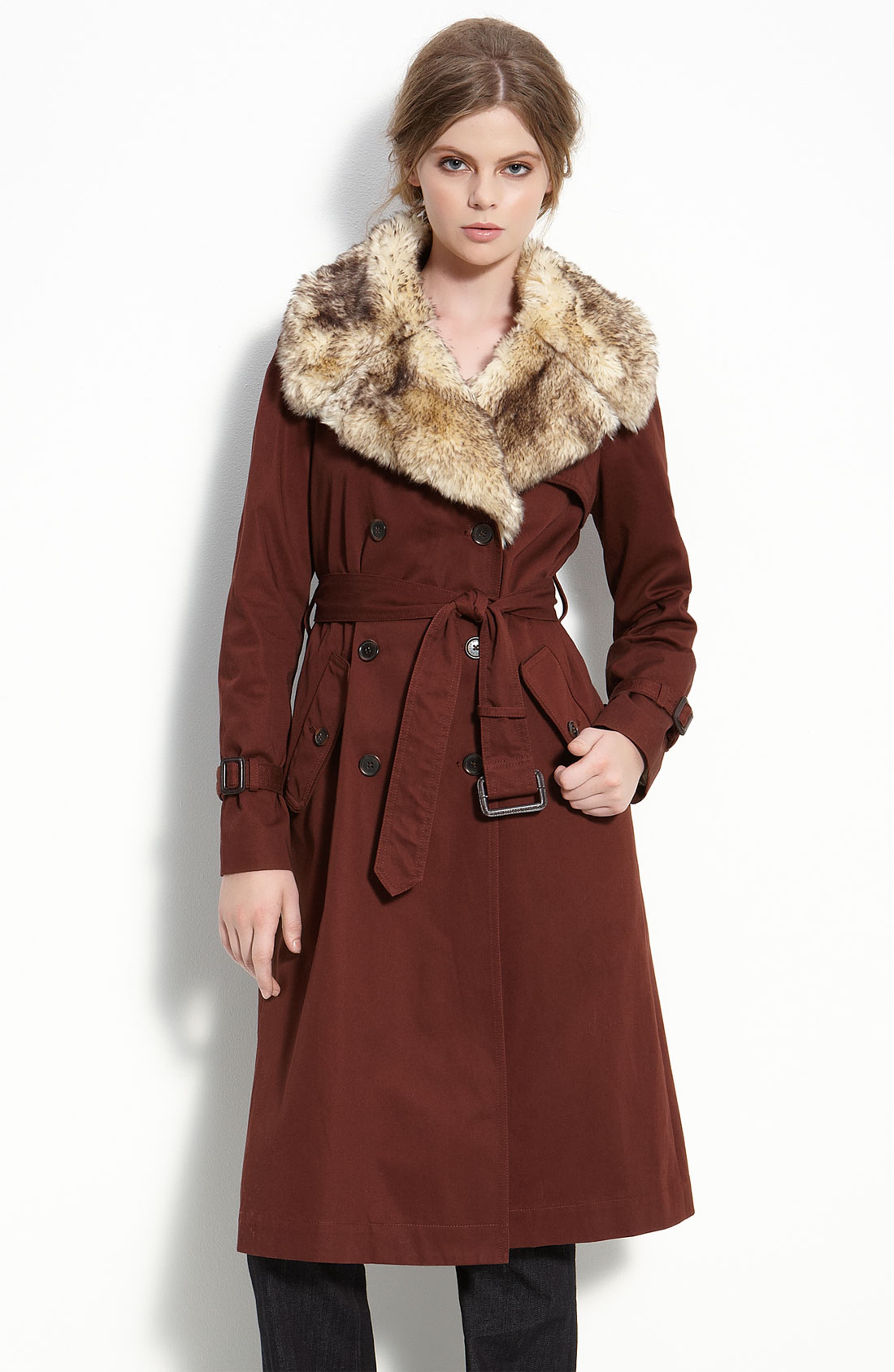 MARC BY MARC JACOBS 'Penn' Belted Trench Coat with Faux Fur Collar ...