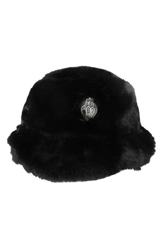 Kurt Geiger Faux Fur Bucket Hat In Black