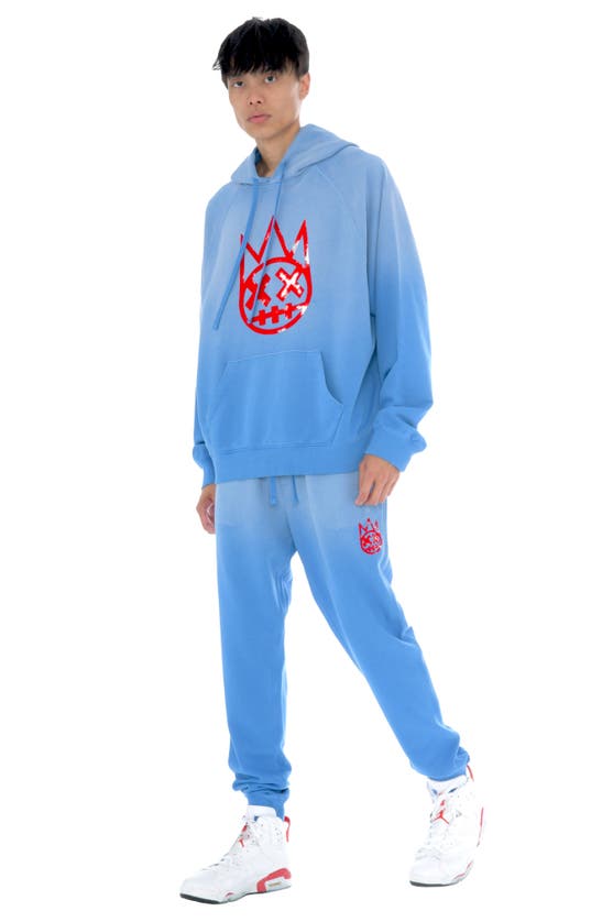 Cult Of Individuality Shimuchan Flocked Logo Graphic Hoodie In Vintage Blue