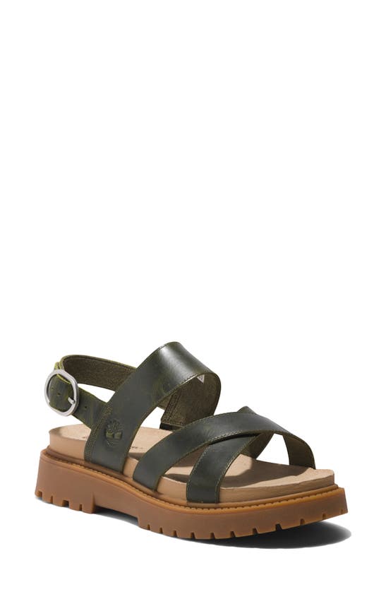 Timberland Leather Sandal In Dark Green Full Grain